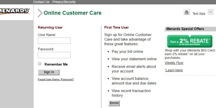 Menards Online Bill Payment