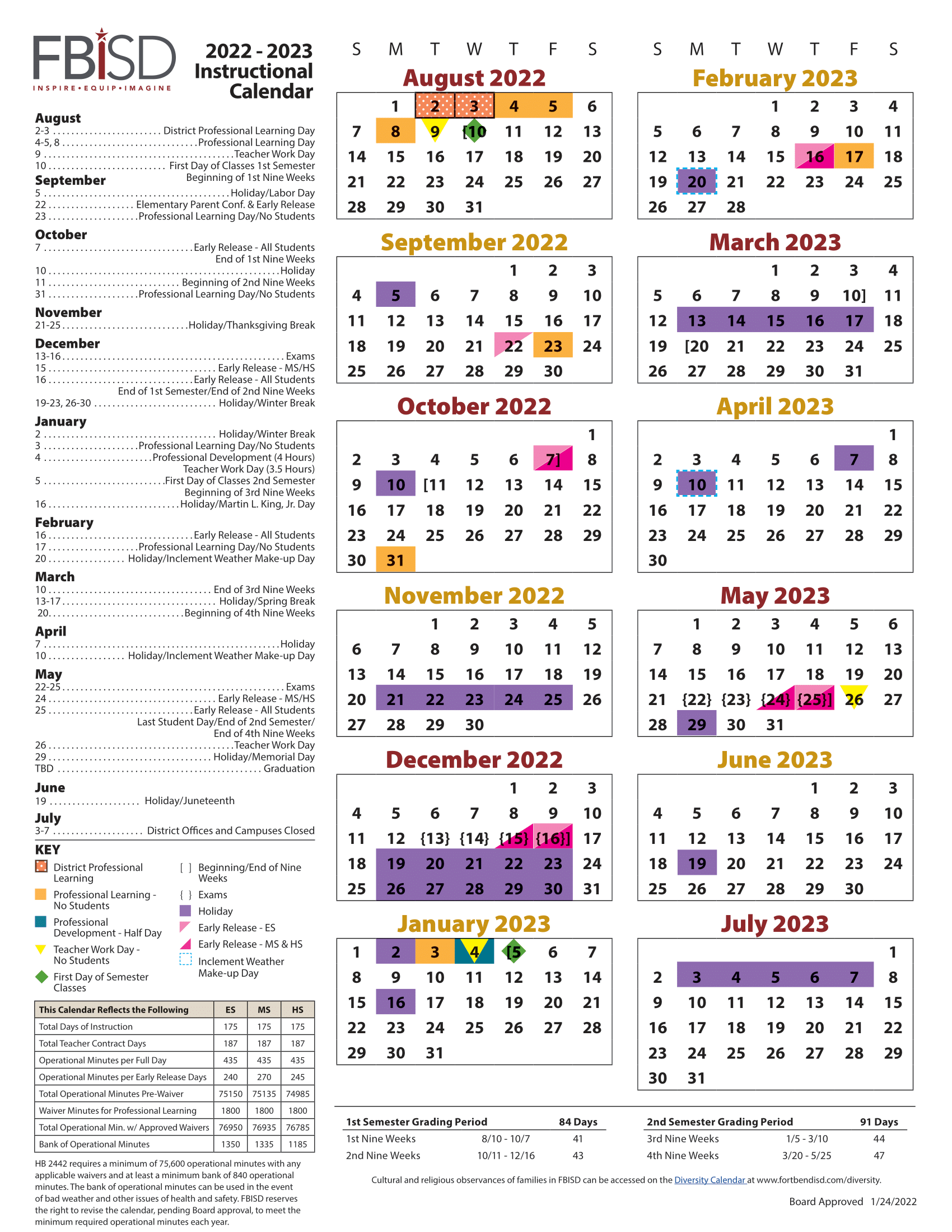 FBISD Calendar 2022–23