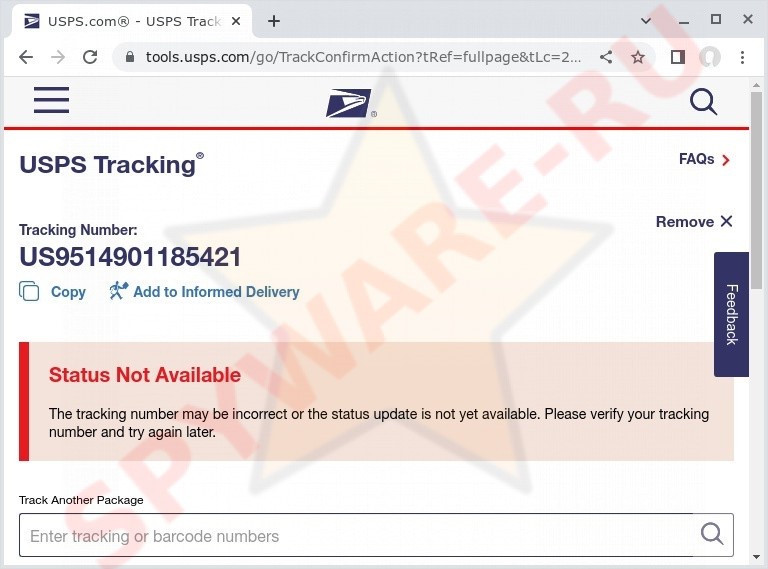 US9514901185421's "Your Package Is Stopped" message?